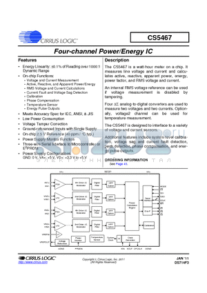 CS5467 datasheet - Four-channel Power/Energy IC