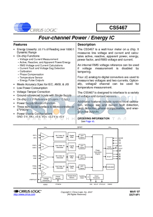 CS5467-ISZ datasheet - Four-channel Power / Energy IC
