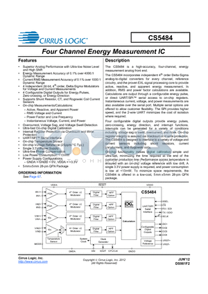CS5484-INZR datasheet - Four Channel Energy Measurement IC