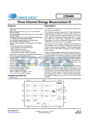 CS5480 datasheet - Three Channel Energy Measurement IC