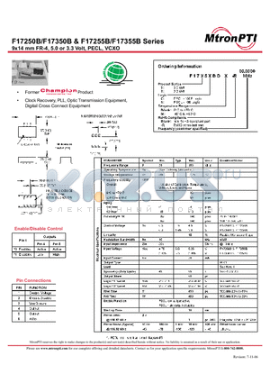F17355BD-R datasheet - 9x14 mm FR-4, 5.0 or 3.3 Volt, PECL, VCXO