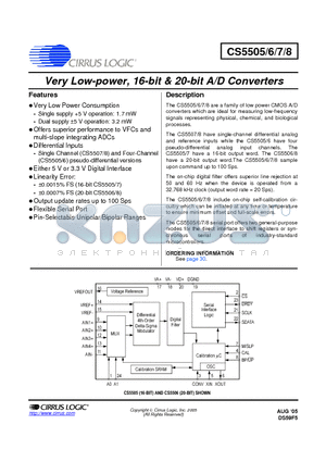 CS5505 datasheet - VERY LOW POWER 16BIT AND 20 BIT A/D CONVERTERS