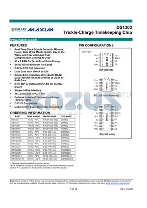 DS1302+ datasheet - Trickle-Charge Timekeeping Chip
