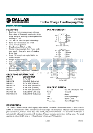 DS1302SN datasheet - Trickle Charge Timekeeping Chip