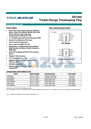DS1302SN+ datasheet - Trickle-Charge Timekeeping Chip