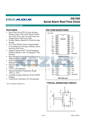 DS1305EN/T datasheet - Serial Alarm Real-Time Clock