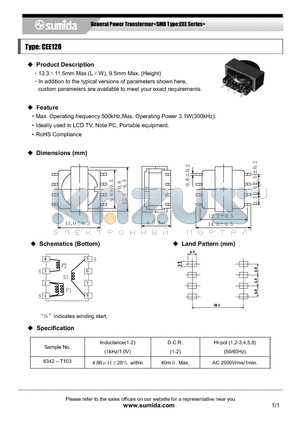 CEE128 datasheet - General Power Transformer<SMD Type:CEE Series>