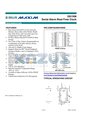 DS1306E datasheet - Serial Alarm Real-Time Clock