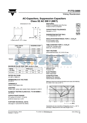 F1772-327-3 datasheet - AC-Capacitors, Suppression Capacitors Class X2 AC 300 V (MKT)