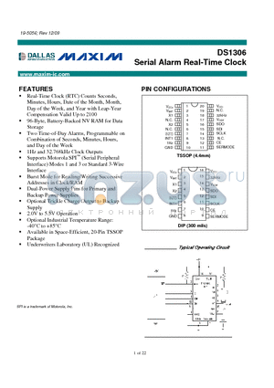 DS1306EN/TR datasheet - Serial Alarm Real-Time Clock