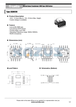 CEEH1310 datasheet - Current Sense Transformer<SMD Type: CEEH Series>