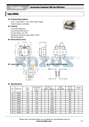 CEEH55 datasheet - Current Sense Transformer<SMD Type: CEEH Series>