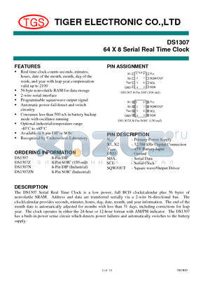 DS1307 datasheet - 64 X 8 Serial Real Time Clock