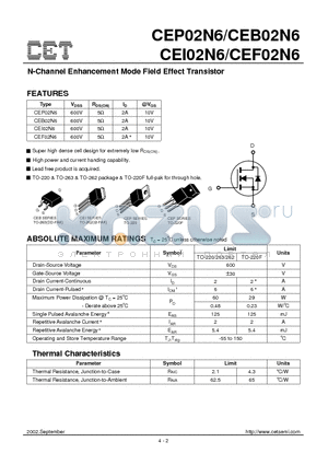 CEF02N6 datasheet - N-Channel Enhancement Mode Field Effect Transistor