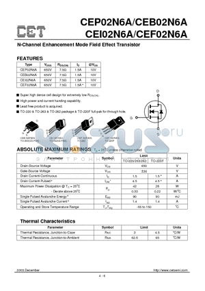 CEF02N6A datasheet - N-Channel Enhancement Mode Field Effect Transistor
