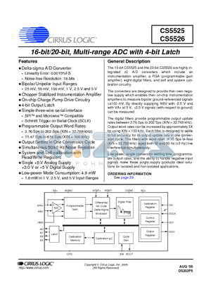 CS5526-BP datasheet - 16-bit/20-bit, Multi-range ADC with 4-bit Latch