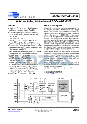 CS5524 datasheet - 16-bit or 24-bit, 2/4/8-channel ADCs with PGIA