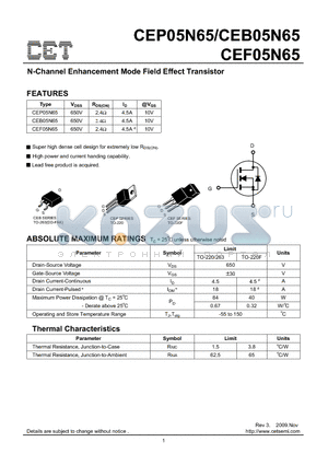 CEF05N65 datasheet - N-Channel Enhancement Mode Field Effect Transistor