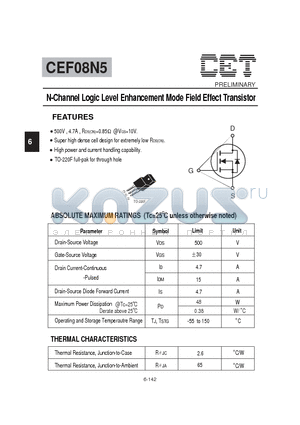 CEF08N5 datasheet - N-Channel Logic Level Enhancement Mode Field Effect Transistor