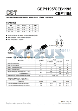 CEF1195 datasheet - N-Channel Enhancement Mode Field Effect Transistor