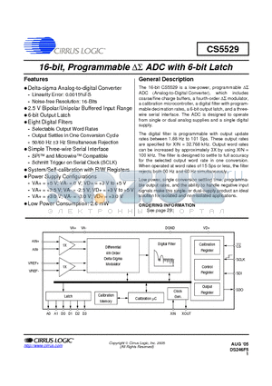 CS5529-ASZ datasheet - 16-bit, Programmable DS ADC with 6-bit Latch