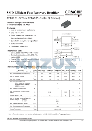 CEFA101-G datasheet - SMD Efficient Fast Recovery Rectifier