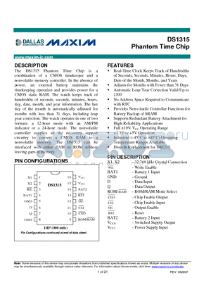 DS1315-5 datasheet - Phantom Time Chip