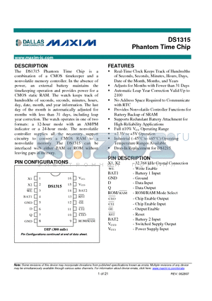 DS1315EN-33+ datasheet - Phantom Time Chip