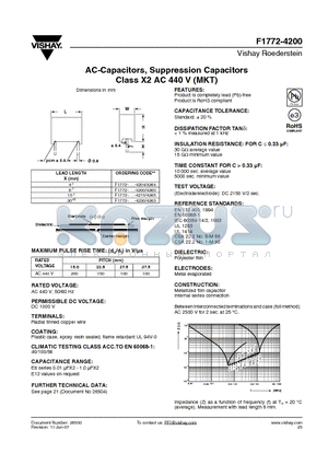 F1772-422-42 datasheet - AC-Capacitors, Suppression Capacitors Class X2 AC 440 V (MKT)