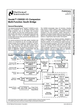 CS5535 datasheet - Geode CS5535 I/O Companion Multi-Function South Bridge