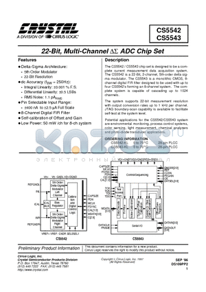 CS5542-KL datasheet - 22-Bit, Multi-Channel DS ADC Chip Set