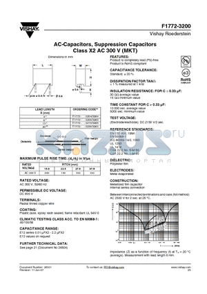 F1772-433-32 datasheet - AC-Capacitors, Suppression Capacitors Class X2 AC 300 V (MKT)