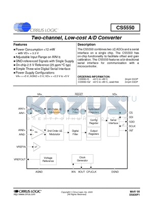 CS5550 datasheet - Two-channel, Low-cost A/D Converter