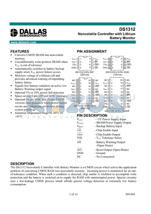 DS1312_04 datasheet - Nonvolatile Controller with Lithium Battery Monitor
