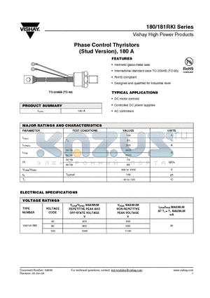 180RKI40 datasheet - Phase Control Thyristors (Stud Version), 180 A