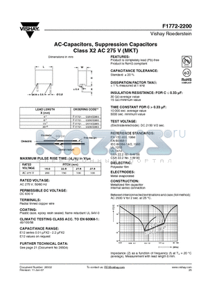 F1772-510-226 datasheet - AC-Capacitors, Suppression Capacitors Class X2 AC 275 V (MKT)