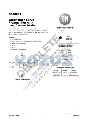 CS59201 datasheet - Winchester Servo Preamplifier with Low Current Drain