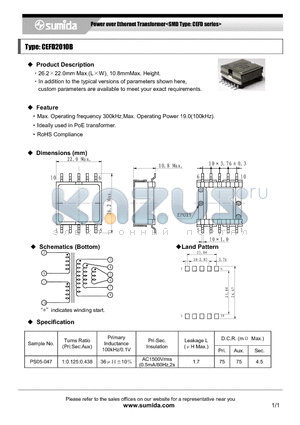 CEFD2010B datasheet - Power over Ethernet Transformer<SMD Type: CEFD series>