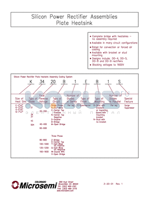 E21160D1EN1S datasheet - Silicon Power Rectifier Assemblies Plate Heatsink