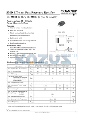 CEFM105-G datasheet - SMD Efficient Fast Recovery Rectifier