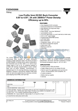 FX5545G0080V8B1E2 datasheet - Low Profile 3mm DC/DC Buck Converter 0.8V to 4.5V, 3A with 380W/in3 Power Density Efficiency up to 95%