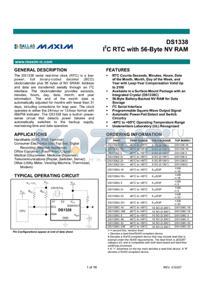 DS1338U-18 datasheet - I2C RTC with 56-Byte NV RAM