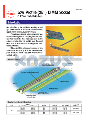 87587-0050 datasheet - Low Profile DIMM Socket