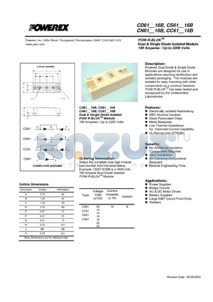 CS6116B datasheet - 160 Amperes / Up to 2200 Volts Dual & Single Diode Isolated Module