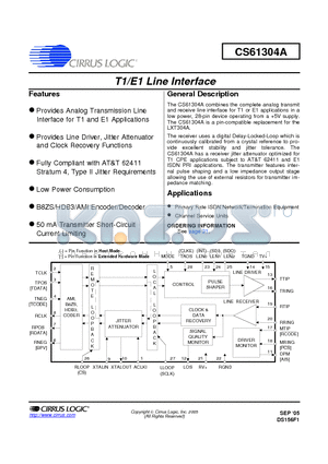 CS61304A-IL datasheet - T1/E1 Line Interface