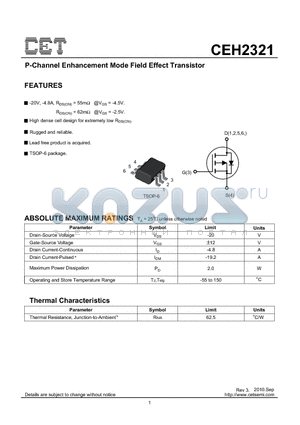 CEH2321_10 datasheet - P-Channel Enhancement Mode Field Effect Transistor