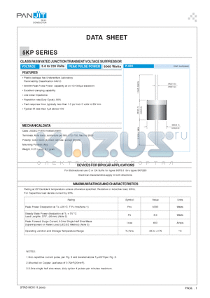 5KP10 datasheet - GLASS PASSIVATED JUNCTION TRANSIENTVOLTAGE SUPPRESSOR