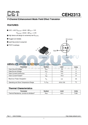 CEH2313 datasheet - P-Channel Enhancement Mode Field Effect Transistor