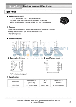 CEI-128 datasheet - General Power Transformer<SMD Type: CEI Series>