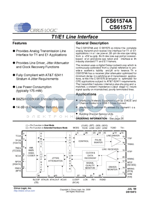 CS61575 datasheet - T1/E1 Line Interface